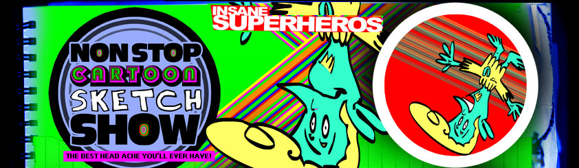 bizarre flash cartoon sketch show series with bizarre characters superheros upside down man